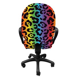 Ambesonne Leopard Print Office Chair Slipcover, Modernized Panther Leo Skin Wild Big Cats in Gradient Rainbow Tones Print, Protective Stretch Decorative Fabric Cover, Standard Size, Purple Black