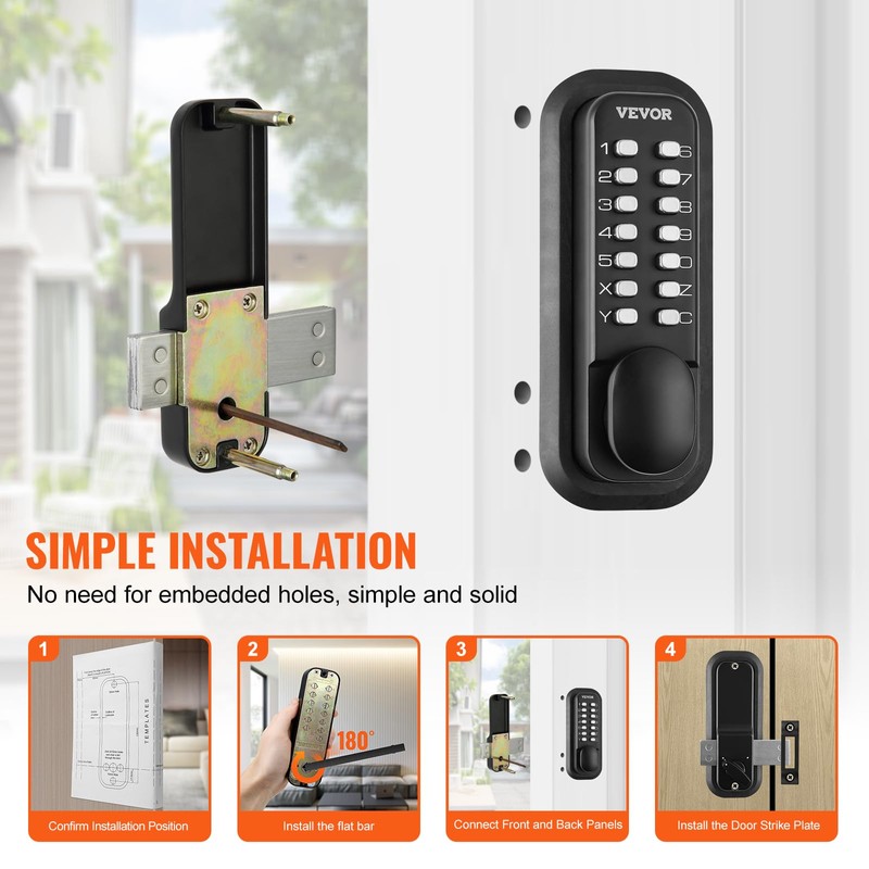 VEVOR Mechanical Keyless Entry Door Lock, 14 Digit Keypad, Outdoor