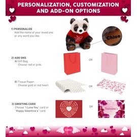 DolliBu I Love You Valentine Plush Squat Panda - Cute Stuffed Animal with Red Shirt and Name Personalization Gift for Valentines Day, Birthday, Anniversary, Romantic Date - 7 Inches