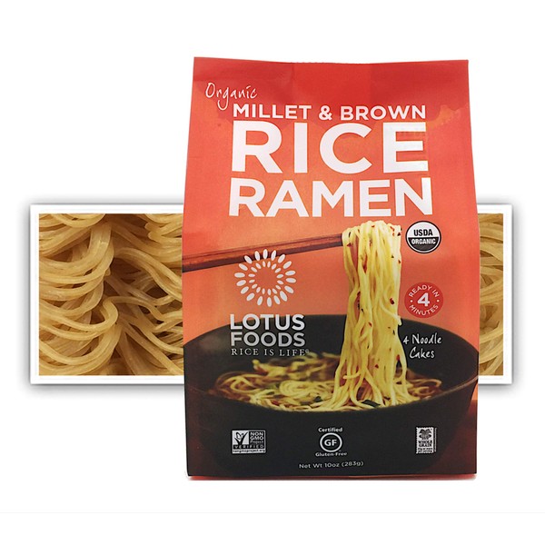 Lotus Foods Gourmet Organic Rice Ramen Noodles, Millet and Brown Rice, 6 Count