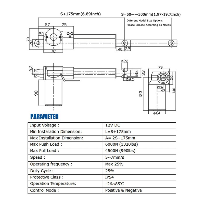 INTSUPERMAI 12V DC Linear Actuator 1320LBS(6000N) Electric Motor Linear Telescopic