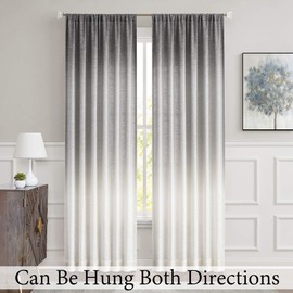 Central Park Ombre Window Curtain Panel Linen Gradient Print on Rayon Blend Fabric Backtab Rod Pocket Drapery Treatments for Living Room/Bedroom, Cream White to Gray, 50" x 84", Set of 2