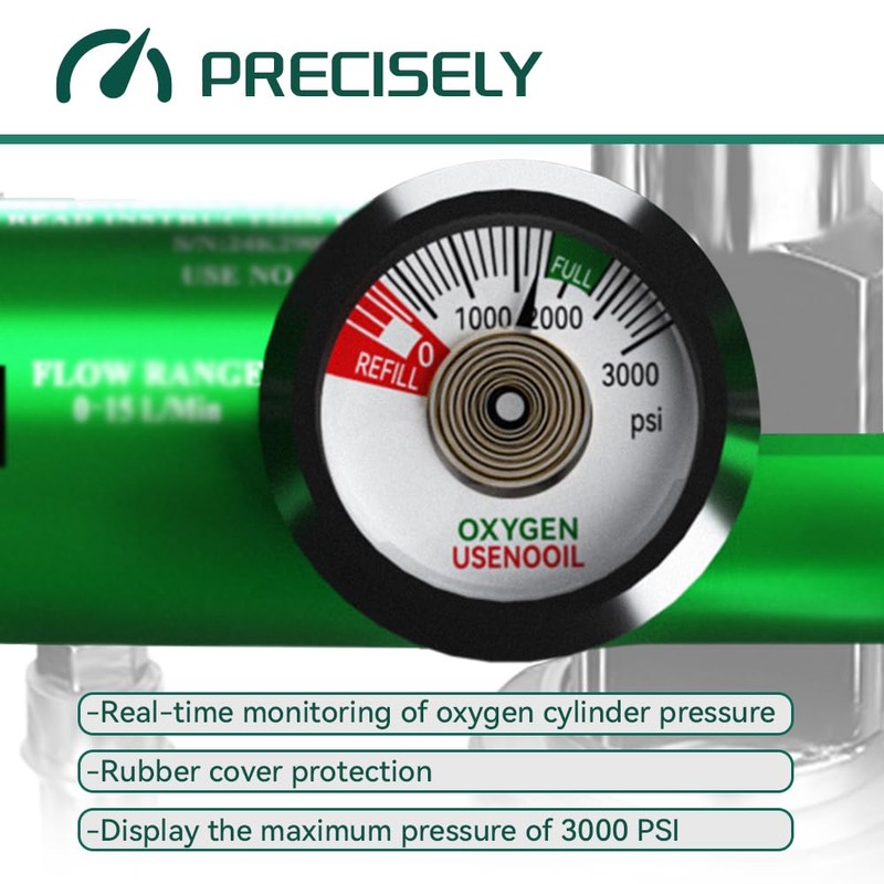 Oxygen Regulator for Oxygen Tank CGA870 Connection, Adjustable Flow 0-15