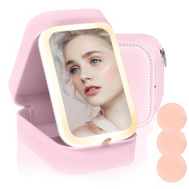 Kosmetiktasche mit Beleuchtetem Spiegel, Kosmetiktasche mit Spiegel Schminktasche Make up Tasche mit Spiegel 3 Farben LED Licht Reise Kosmetikkoffer Organizer Kosmetiktasche mit Touchsteuerung