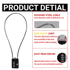 RESET-200 4 Digit Combination Padlock with 20 inches Steel Cable,Cable Lock for Locker Luggage Suitcase Gun Case Toolbox Helmet Black