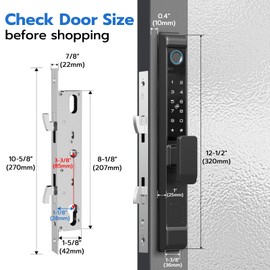 Sliding Glass Door Lock, Dhiedas Sliding Door Smart Lock with Fingerprint RFID Keypad Bluetooth App Electronic Digital Biometric Safety Patio Door Double Hook Slim Mortise Lock Set with Handle