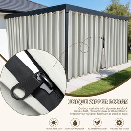 ROFASVCO Outdoor Curtains for Patio Waterproof, Zipper Design 2 Panels Privacy Weatherproof Blackout Curtain Top & Bottom Grommet Outside Drapes for Porch Gazebo Pergola (54 x 95 inch, Light Grey)