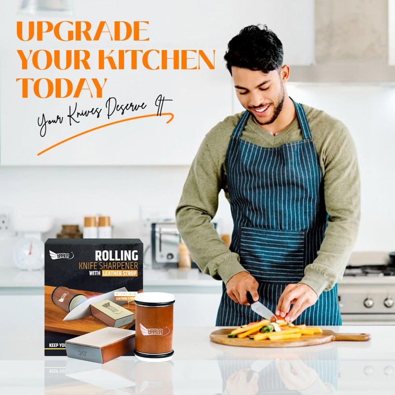 Rolling Knife Sharpener Kit, Comes with Leather Strop - Roller