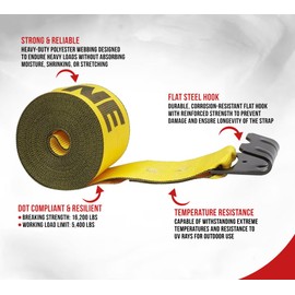 Mytee Products Kinedyne (10 Pack) 4" x27' Winch Straps w/Flat Hook, WLL 5400 Flatbed Tie Down Strap