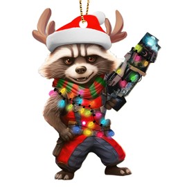 365RUSTIC Vacation Movie 2 Side Printed Flat Wooden Ornament, Movie Themed Christmas Tree Keepsake Ornaments - Raccoon Ornament, Star Movie Ornament