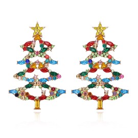BriLove Women's Christmas Tree Earrings Xmas Star Marquise Rhinestone Crystal Dangle Jewelry Gift Multicolor Gold-Tone