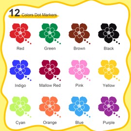 Elezeal Washable Dot Markers - 12 Assorted Colours Round Tip Art Pens Chunky Pens, Washable Easy-Grip Colouring Pens Kit for Kids for Drawing, Coloring, and Crafting