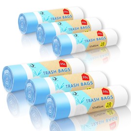 Pack of 60 Bin Liners 35 L - 57 x 65 cm, Bin Bags 35 L with Practical Drawstring, Tear-Resistant Bin Bags, Waterproof Waste Bags for Home or Office (White)