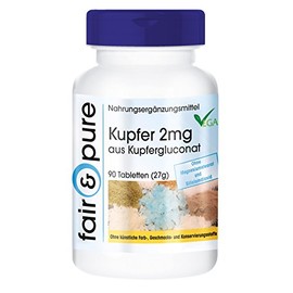 Kupfer Tabletten 2mg - Kupfergluconat - vegan - ohne Magnesiumstearat - 90 Tabletten
