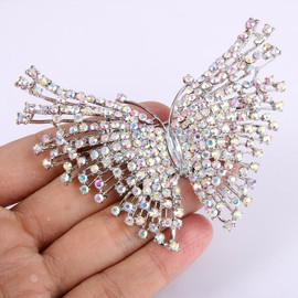 EVER FAITH Women's Austrian Crystal Wedding Butterfly Insect Brooch Iridescent Clear AB Silver-Tone
