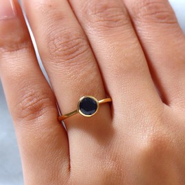 TJC Blue Sapphire Solitaire Ring for Women Engagement Ladies Rings in 14ct Yellow Gold Plated 925 Sterling Silver Size T September Birthstone Metal Wt. 1.8 Grams