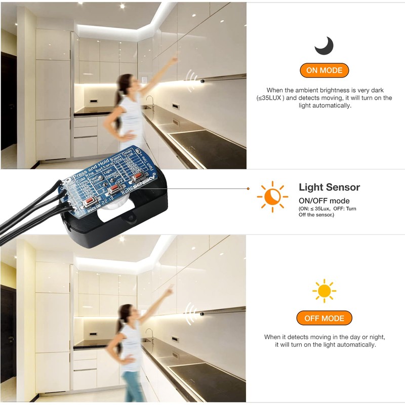 Sensky 19.7ft Motion Activated LED Strip Light Kit Dimmable for