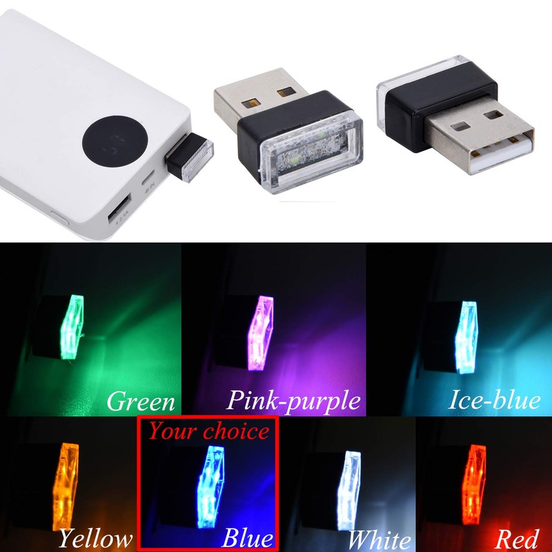 Febrytold 4Pcs Blue USB Car Interior Atmosphere Lamps, Universal Mini