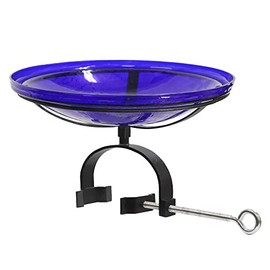 Achla Designs 201-1030 14" Crackle Glass Rail Bracket Birdbath, Cobalt Blue