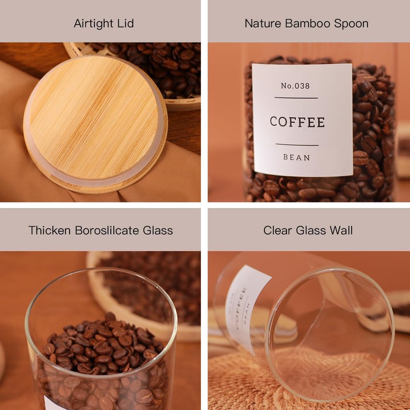6-Pack Borosilicate Glass Storage Jars with Bamboo Lids + 132