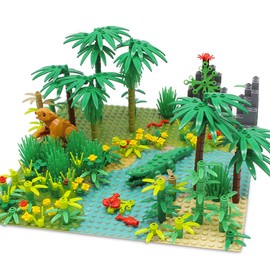 Rainforest Jungle Trees Building Blocks Bricks with 2 Base Plates (10 Inches for Each), Forest Garden Plants Flowers Bushes Animals Kit, Botanical Parts Scenery Toys Compatible with Major Brands