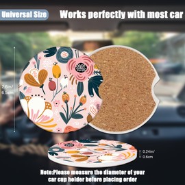 Cup Holders Car Coasters - Boho Flower Absorbent Ceramic Coaster, Drink Cup Holder Coasters, Auto Accessories for Women & Men, Pack of 2