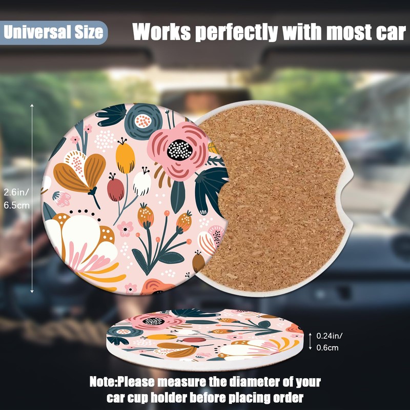 Cup Holders Car Coasters - Boho Flower Absorbent Ceramic Coaster,