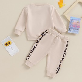Geagodelia Baby Girl Outfit Mama's Mini Clothes Set Newborn Clothing Long Sleeve Top + Leopard Pants Autumn Winter Baby Grows 0-24 Months (Sweatshirt - Beige, 6-12 Months)