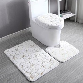 Marble Bathroom Rugs and Mats Set 3 Piece Nonslip White Gold Bathroom Mats Soft Washable Bath Mats for Bathroom Floor Mats Carpet Water Absorbent Shower Rug with U-Shaped Contour Rug Toilet Lid Cover