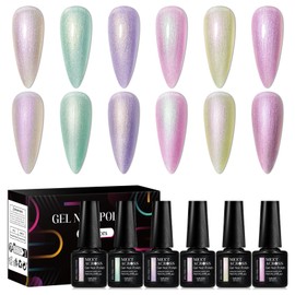 MEET ACROSS Foggy Aurora Glitter Gel Nail Polish Kit, Light Purple Pink Glitter Gel Polish Set, Long-Lasting Soak Off UV Gel Nail Art Gift For Girl Women