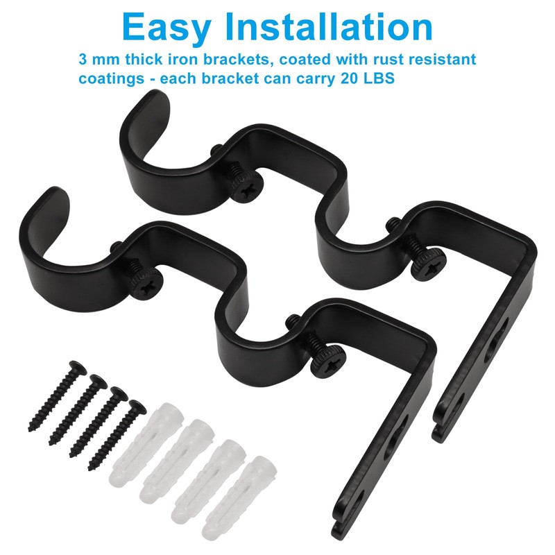 Bonsicoky 2 Pack Heavy Duty Double Curtain Rod Brackets, Black