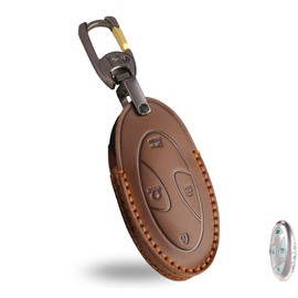 OLLEN Genuine Leather Key Fob Cover, Fit for Hyundai Ioniq 6 Grandeur GN7 2023 2024 2025~, for Sonata Elantra Kona Santa Fe Tucson 2024 2025~, Leather Smart Remote Key Protector, (7 Buttons, Brown)