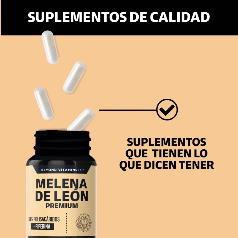 Hongo Melena León Extracto Proveniente Micelio Polisacáridos Piperina Pimienta Negra