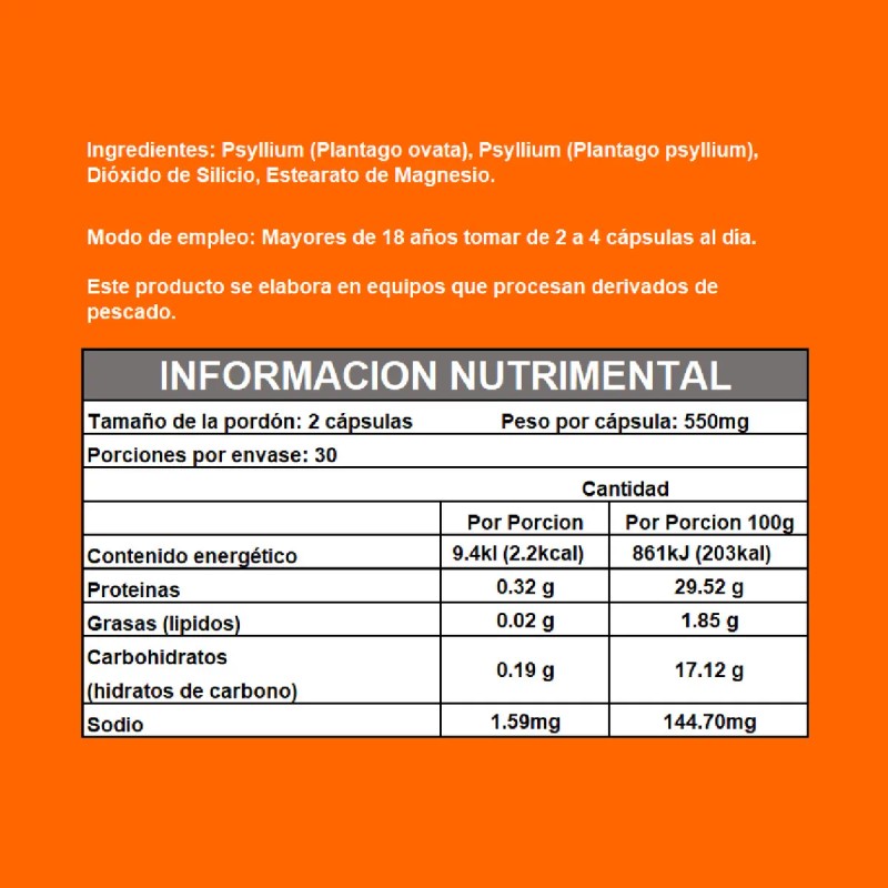 Naturagel Plantago Ovata Y Plantago Psyllium 550mg 60cap Sabor Sin