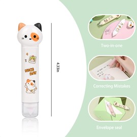 Mangpung Cute Cat 2 in 1 Double Sided Tape Roller and Correction Tape,Cute Quick Dry Japan Correction Tape,with Adhesive Tape Runner,for School Office Supplies