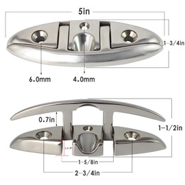 316 Stainless Steel 5 inch Folding Boat Cleat with Back Plate,Flip up Dock Cleat for Deck and Boat,Boat Tie Down Cleats Boat Dock Cleats Folding Cleat Pop Up Cleat Dock Cleats with Fasteners(4 Pack)