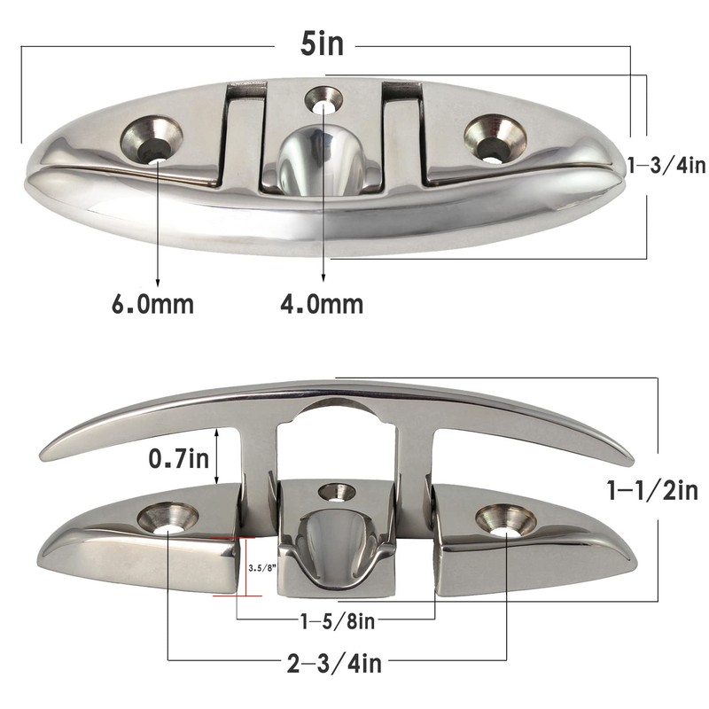 316 Stainless Steel 5 inch Folding Boat Cleat with Back