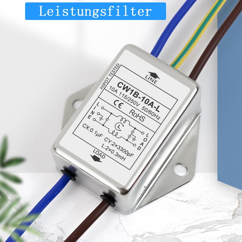 Pack of 2 EMI Filter, CW1B-10A-L(040) Single-Phase Filter, 250 V