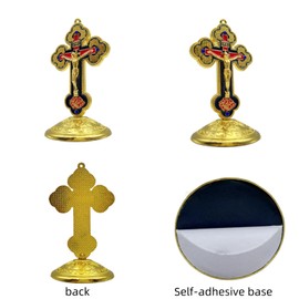 Wjwumha Cross, Catholic Metal Crucifix with Self-adhesive Base for Tabletop Car Christ Church Prayer Home Decor Standing Cross