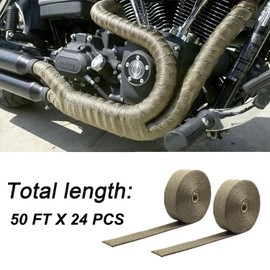 Deecam Exhaust Heat Wrap, 2 Rolls 2'' x 50 FT Exhaust Wrap Tape, Titanium Exhaust Heat Shield Tape Heat Wrap Tape for Motorcycle Manifold Header Pipe with 24 Stainless Zip Ties