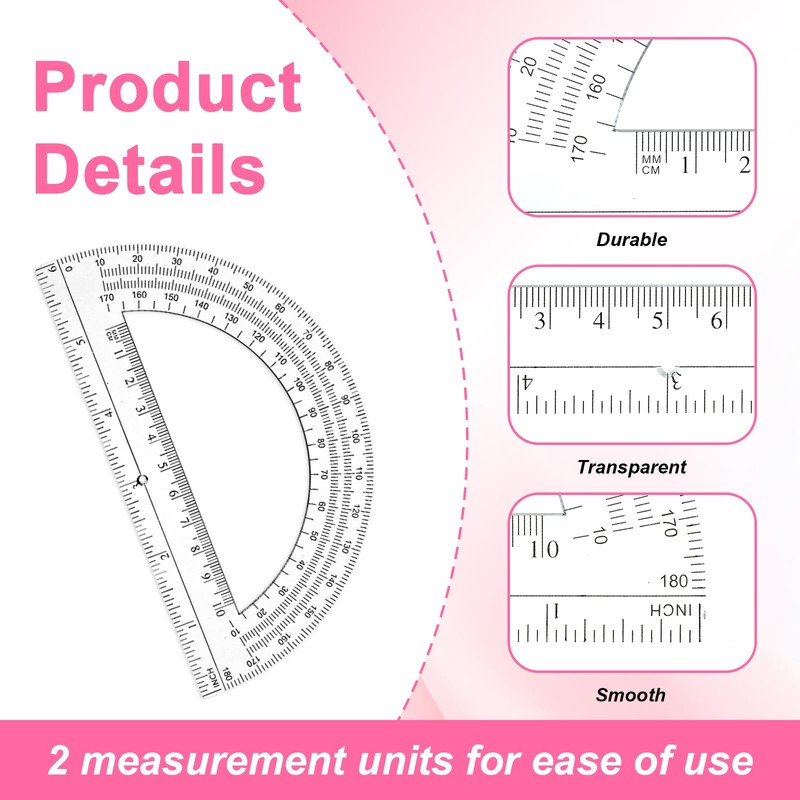 2 Pack Plastic Protractor, 6 Inch Math Protractors Clear Protractors