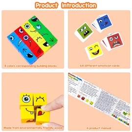 Face Changing Magic Cube, Story Cube, Montessori Puzzle Building Blocks Wooden Game, 3D Puzzle Face-Changing Magic Cube Set for 3 4 5 6 7 Children Gift for Boys and Girls