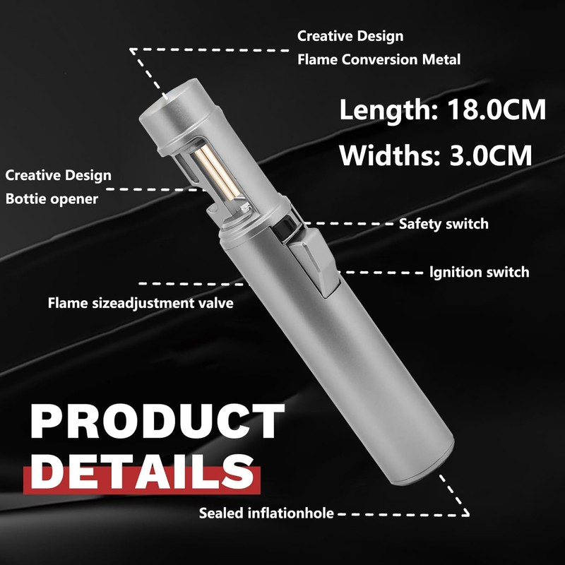 Torch Lighter, Camping Lighter with Beer Opener, Refillable Butane Gas