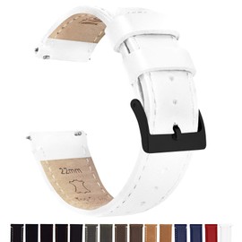 BARTON WATCH BANDS 16mm White Quick Release Leather Black Buckle Watch Band Strap