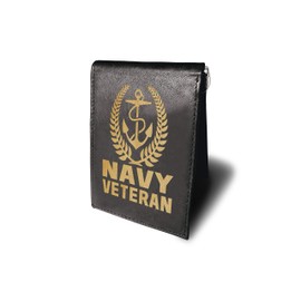 Navy Veteran Army Anchor Sea water Cowhide Leather Laser Engraved Engraving Minimalist Slim Money Clip Black RFID Blocking Front Pocket Leather Mens Wallets