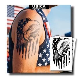 Tattoo Tech, 2 Sheets Large Semi Permanent Tattoo, Develops Fully in 48H, Lasts 7-15 Days Temporary Tattoos(Eagle, American Flag), Waterproof and Non-Reflective, for Independence Day, Unique Design