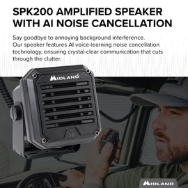 Midland- SPK200 Heavy-Duty 20W Amplified External Speaker - AI Noise Cancelation 180 Degrees Swivel Base Works CB and MXT Radios 8-OHM Sound System 3.5mm Audio Plug - Waterproof Design