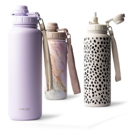 MAMEIDO Thermos Flask with Straw, 1.2 L, Leak-Proof Drinking Bottle, Stainless Steel Insulated, Water Bottle BPA-Free with Carry Strap, Water Bottle Sport (Lavender Haze, 1200 ml)