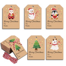 100Pcs Christmas Gift Tags with String, Gift Tags with String Attached, Christmas Tags for Gifts Presents, Christmas Labels, Xmas Gift Favor Tags for Xmas Party Decor, Christmas Decoration Stocking