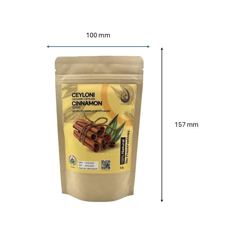 Ceyloni Organic Ceylon Cinnamon - Sticks (30g) USDA organic certified